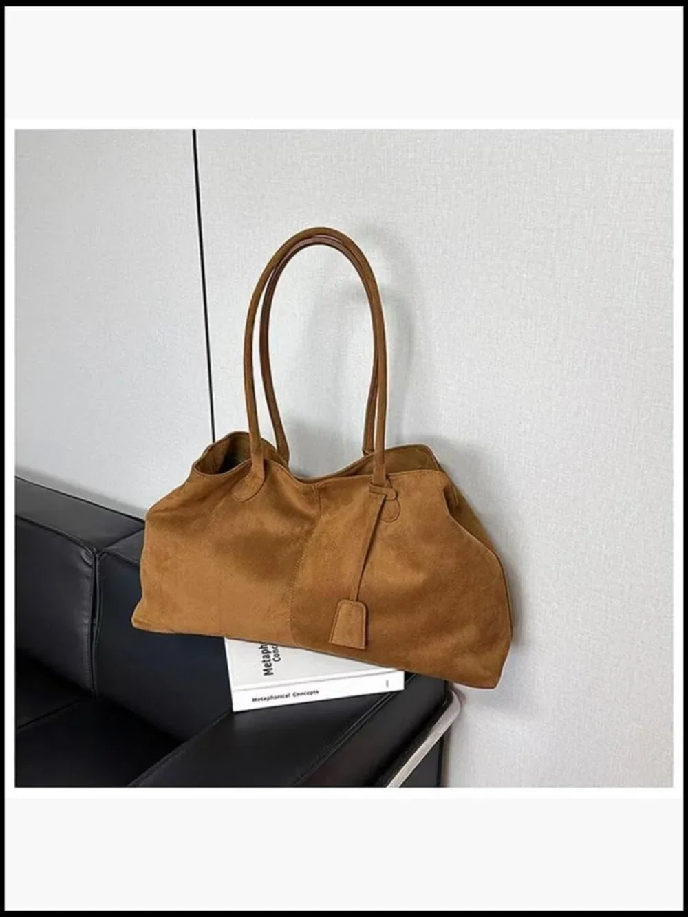 Large Faux Suede Hobo Tote Bag Magnetic Snap Closure Work Travel